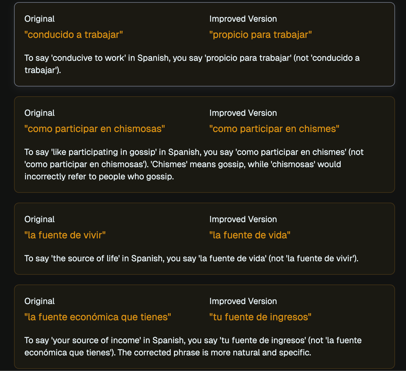 Targeted Feedback and Corrections